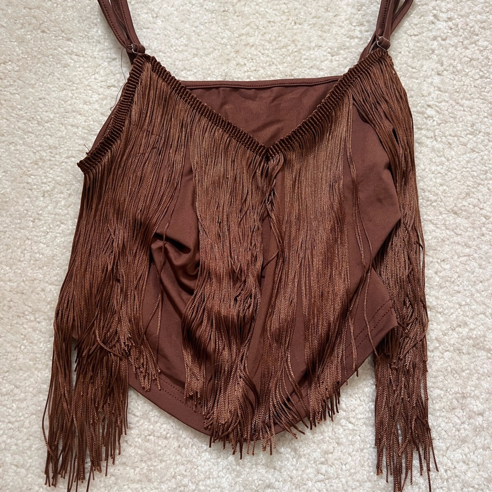 Shein brown fringe top